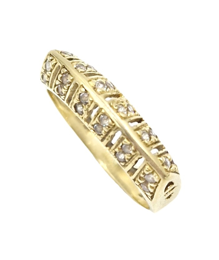 Ring gold K14 in line zircons, 3D