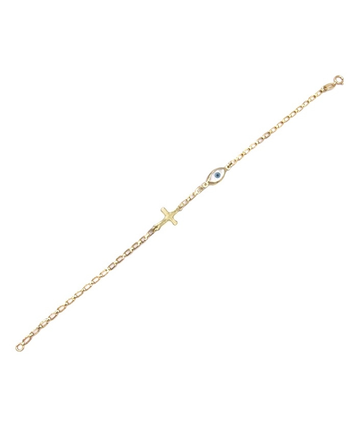Bracelet Gold K14 Eye and Cross