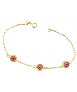 Bracelet gold Κ14 pink eyes