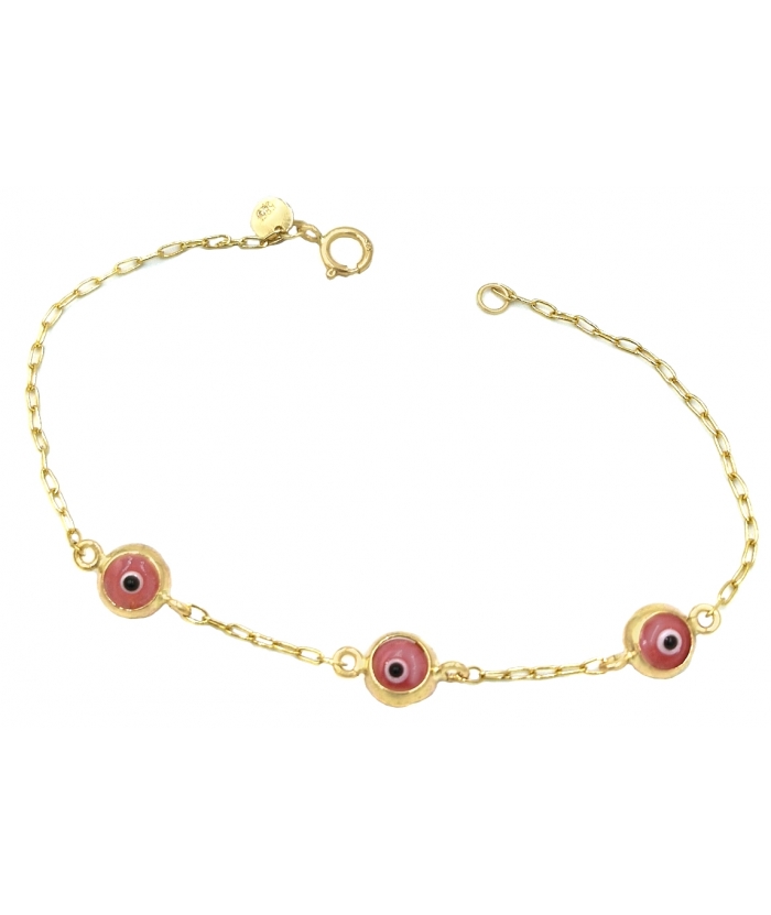 Bracelet gold Κ14 pink eyes