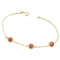 Bracelet gold Κ14 pink eyes