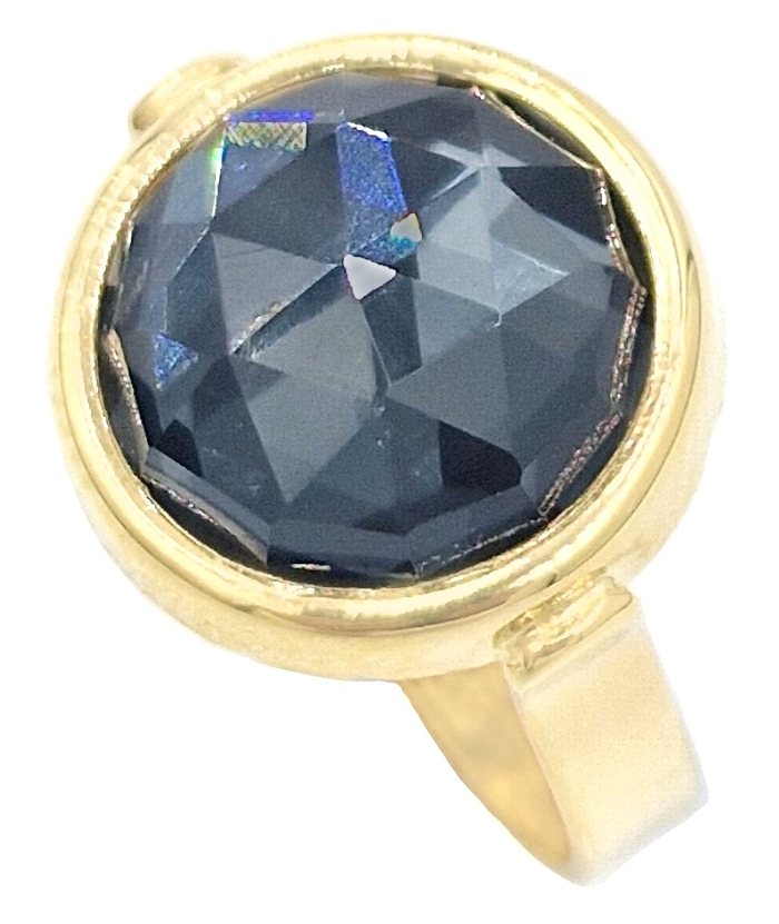 Ring gold K14 with black quartz stone
