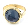 Ring gold K14 with black quartz stone