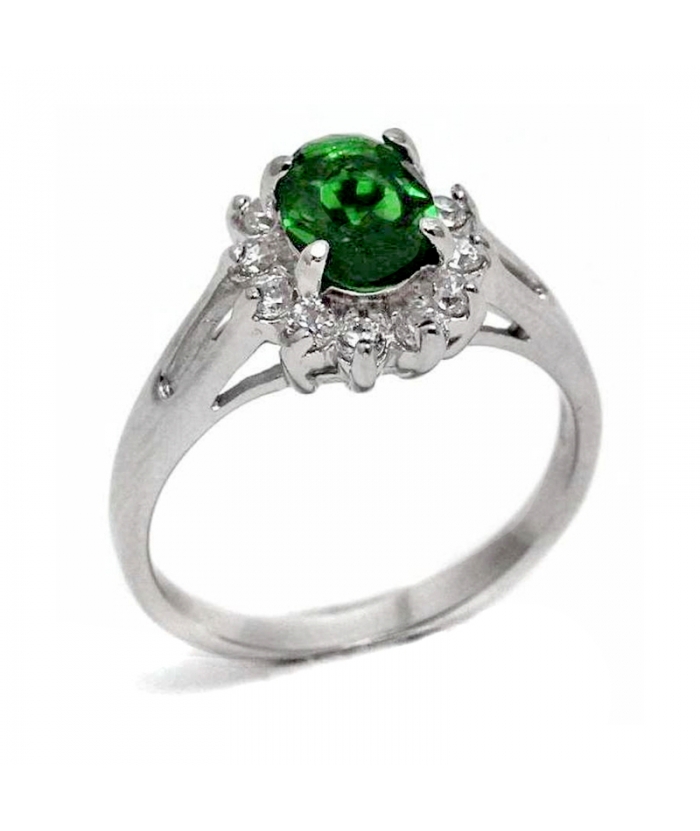 Ring Silver 925° Rosette with emerald