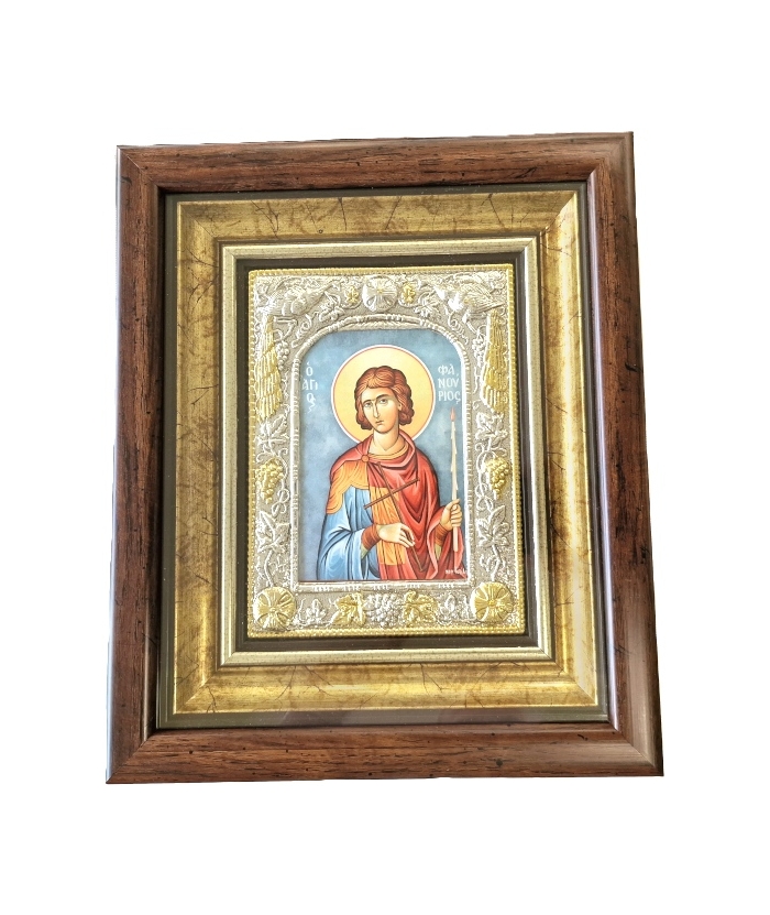 Silver icon Saint Fanourios glass 28x32cm