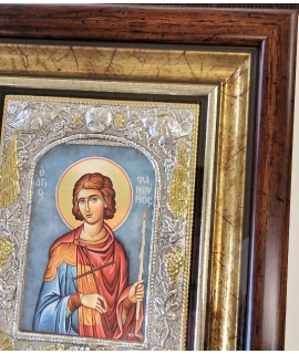 Ασημένια Εικόνα 925° Άγιος Φανούριος με τζάμι 28x32cm 2