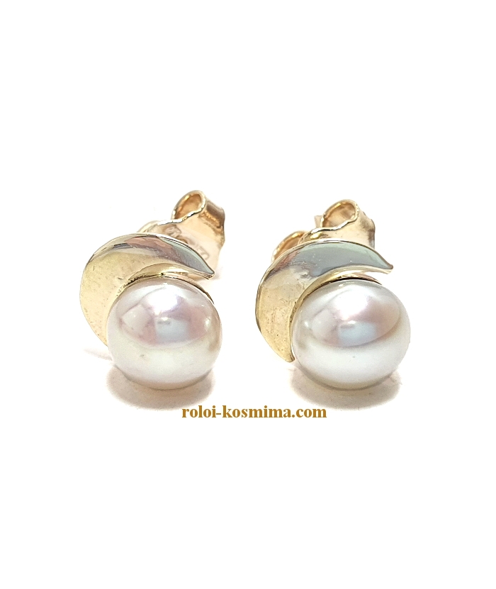 Earrings gold K14 Pearl and moon