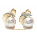 Earrings gold K14 Pearl and moon