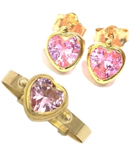 Children's Set Earrings & ring Gold Hearts
