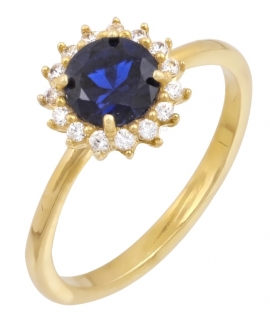 Ring gold K14 with zircon heart with sapphire