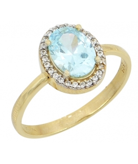 Ring gold K14 with aqua marine