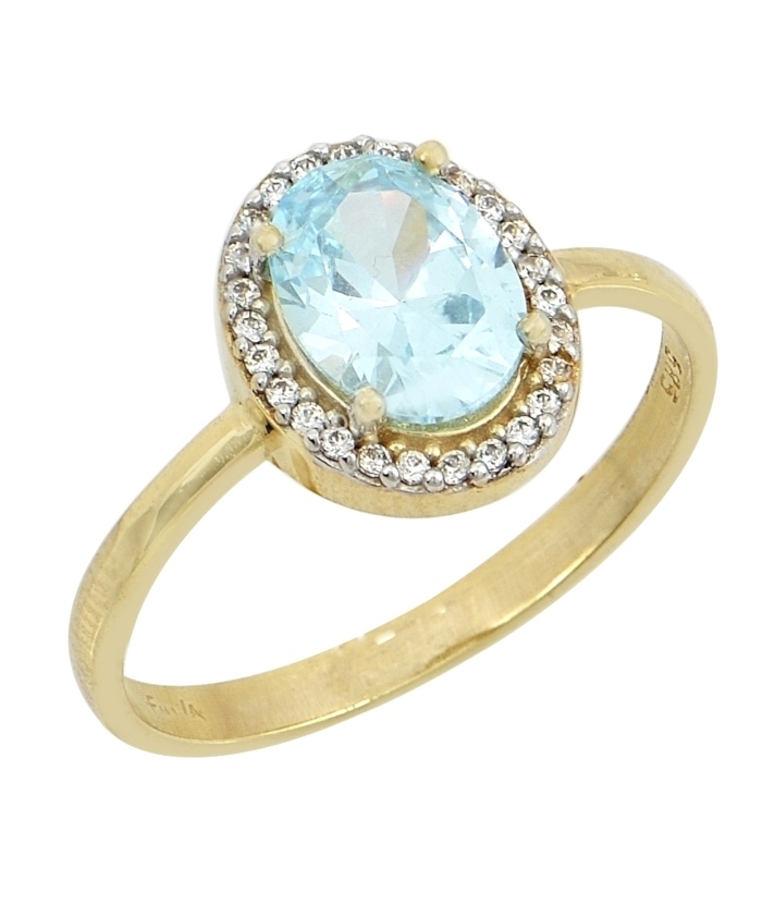 Ring gold K14 with aqua marine