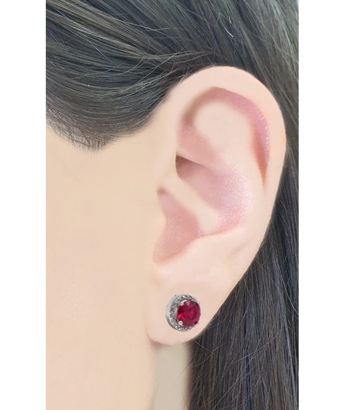 Earrings Silver Rozetes with Rubins