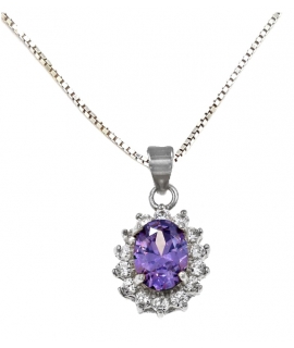 Necklace Silver 925° Rozeta with green stone