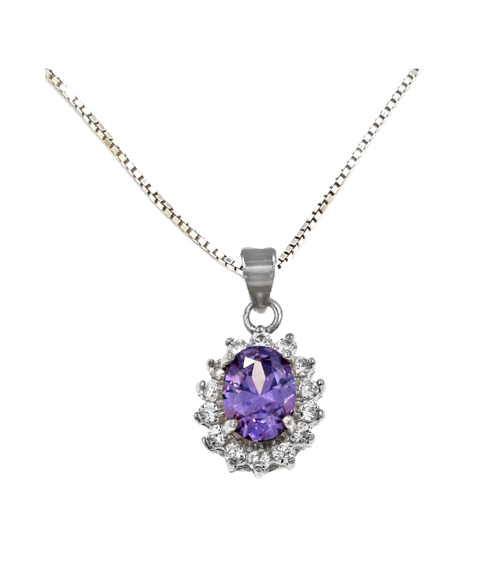 Necklace Silver 925° Rozeta with green stone