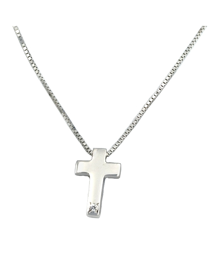 Necklace Whitegold K14 Mini Cross double side