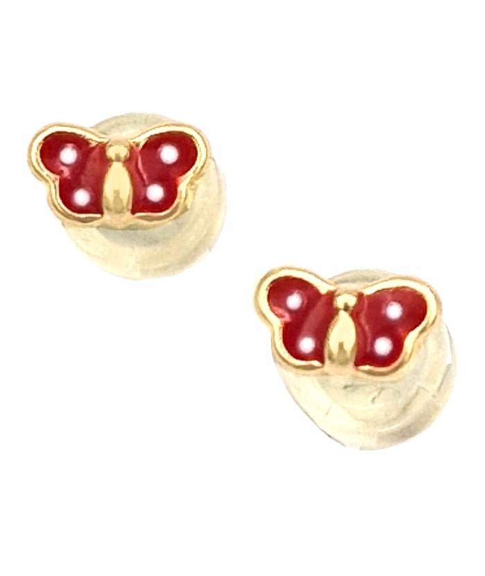 Earrings gold K14 Red Butterfly