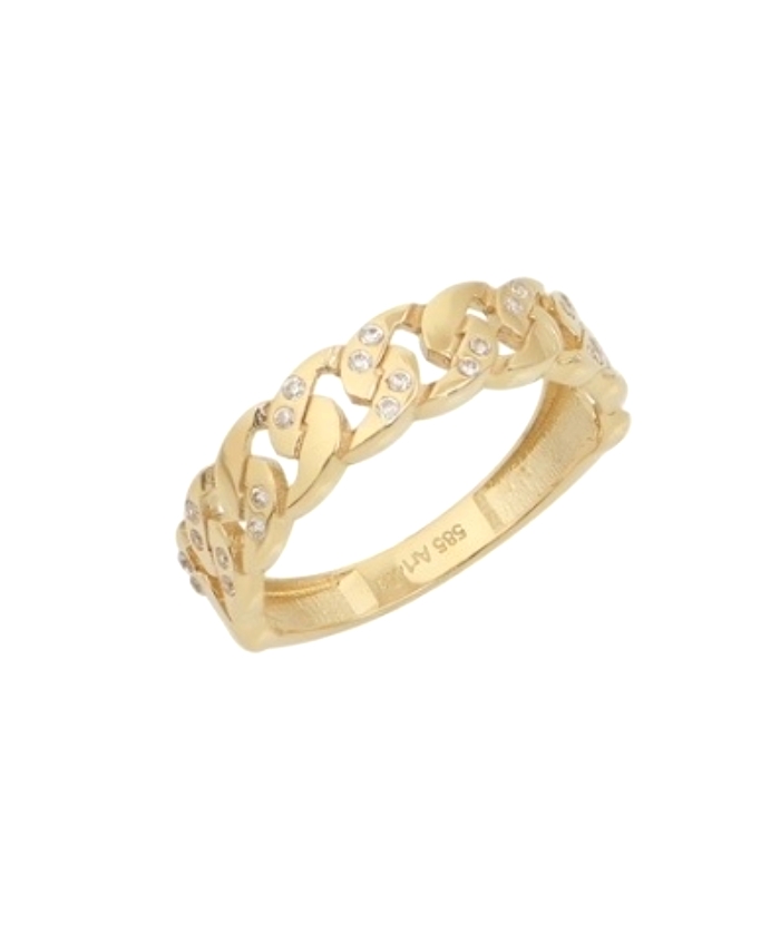 Ring gold K14 with zircons like Chain
