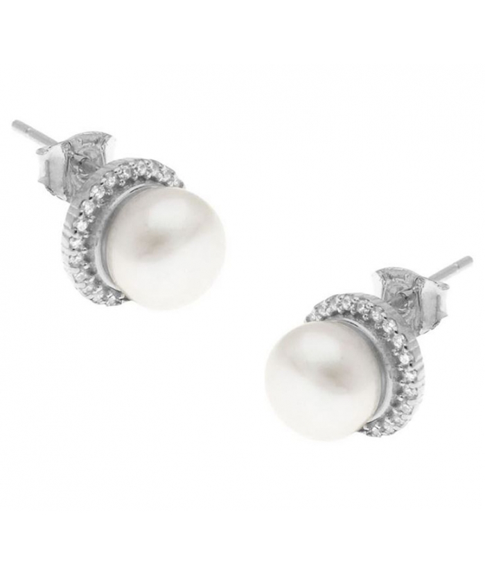 Earrings Silver Hanging "Pearl with zircons"