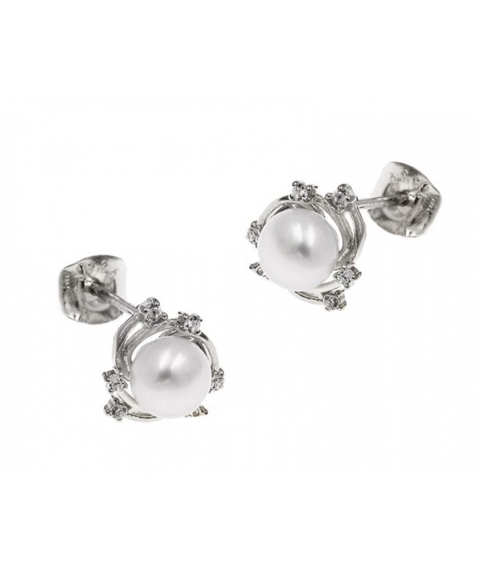 Earrings Silver Hanging "Pearl with zircons"