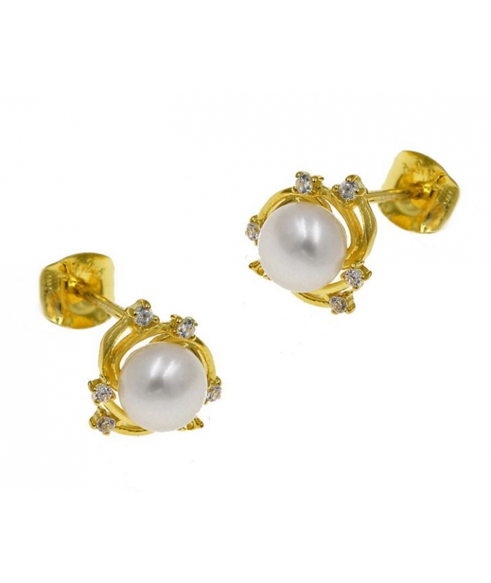 Earrings Silver Hanging "Pearl with zircons"