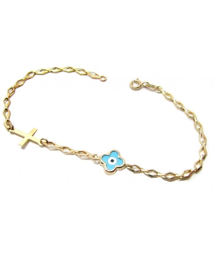 Bracelet Gold Κ14 ''Eye and Cross''