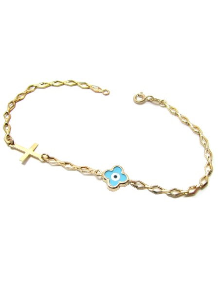 Bracelet Gold Κ14 ''Eye and Cross''