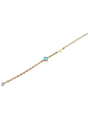 Bracelet Gold Κ14 ''Eye and Cross'' 2