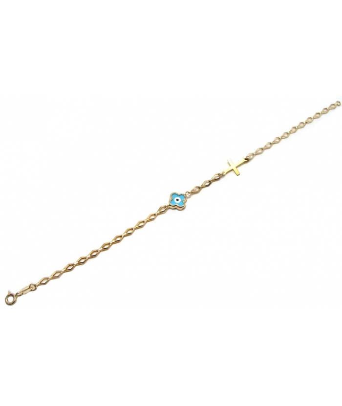 Bracelet Gold Κ14 ''Eye and Cross''
