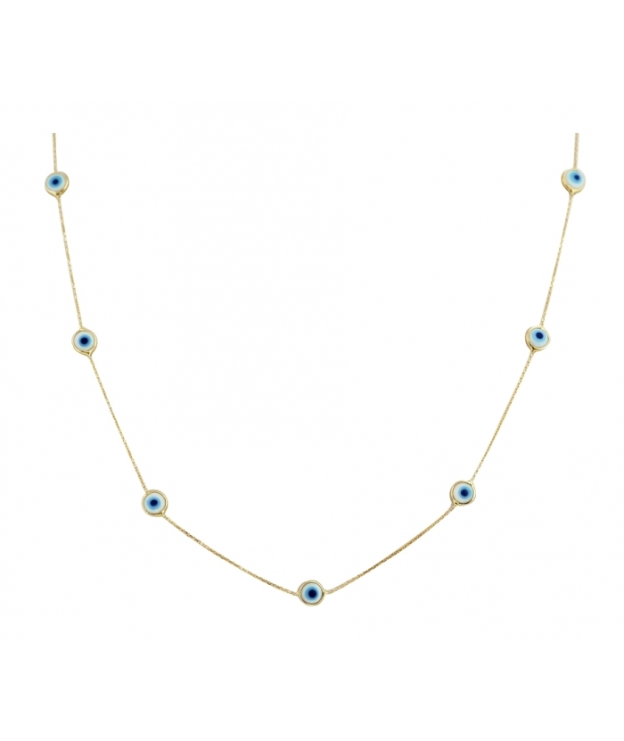 Necklace gold Κ14 white eyes