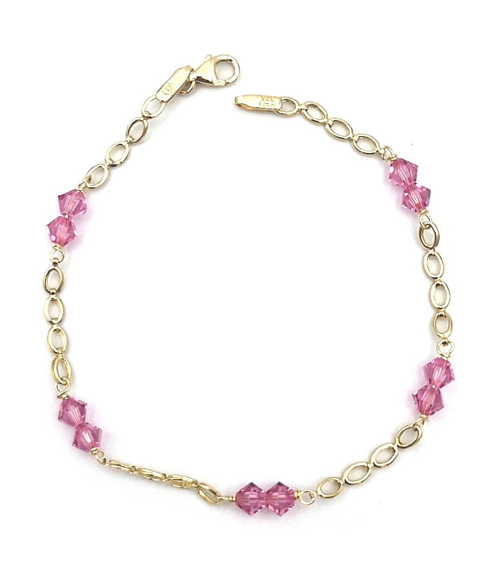 Bracelet Gold K9 with pink balls