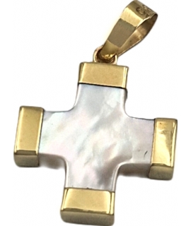 Σταυρός Χρυσός K14 με άσπρο φίλντισι 12x17mm