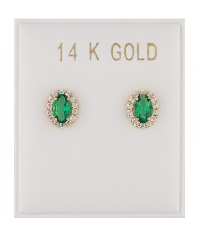 Earrings gold K14 Rosette star Emerald
