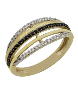 Ring Gold K14 with black and white zircons FILVA 45211