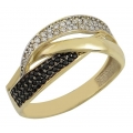 Ring Gold K14 with black and white zircons FILVA 45218