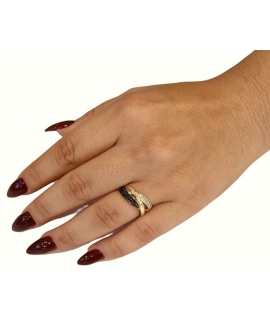 Ring Gold K14 with black and white zircons FILVA 45218 2