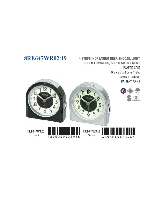 Ρολόι Ξυπνητήρι RHYTHM Super Silent πλαστικό 8RE647WR19