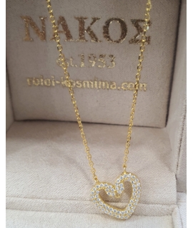 Κολιέ Ασημένιο 925°Καρδιά Επίχρυσο από Άσπρα ζιργκόν 2