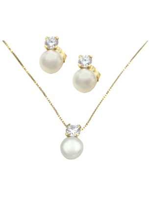 Set Gold K14 with pearl & zircon