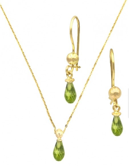 Set Gold K14 Necklace & earrings with emerald tear