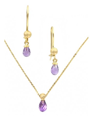 Set Necklace & earrings Gold K14 amethyst tear