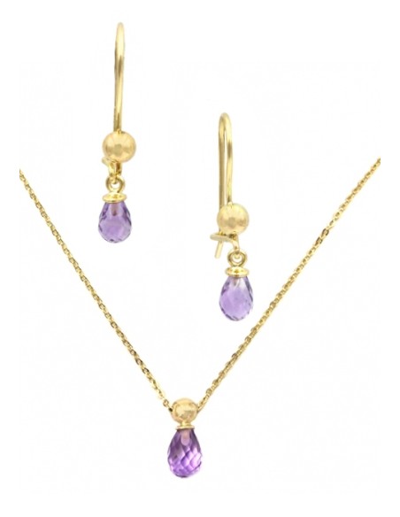 Set Necklace & earrings Gold K14 amethyst tear