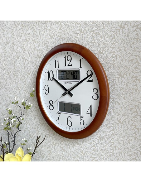 Ρολόι Τοίχου RHYTHM Ξύλινο Thermo-Date CFG901NR06