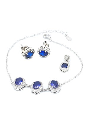 Set Silver 925 Rozeta with blue zircon