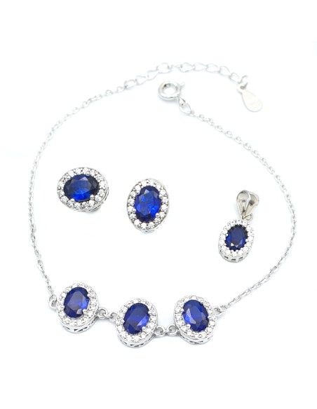 Set Silver 925 Rozeta with blue zircon