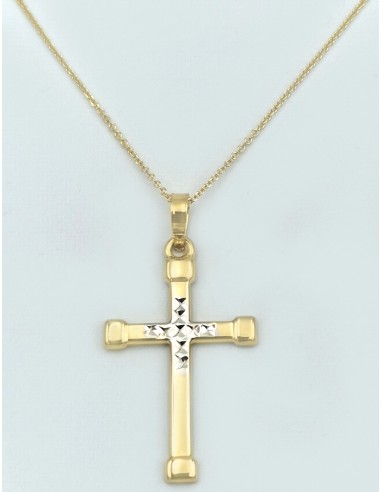 Necklace Gold cross K14 with whitegold details