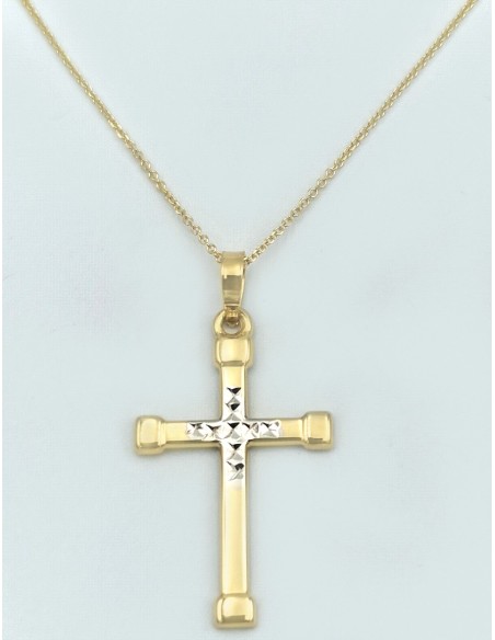 Necklace Gold cross K14 with whitegold details