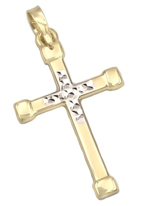 Necklace Gold cross K14 with whitegold details 2