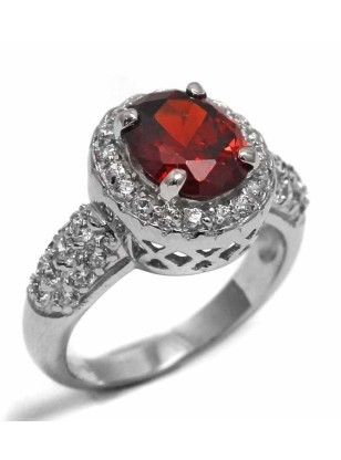 Ring Silver Rozeta with red zircon