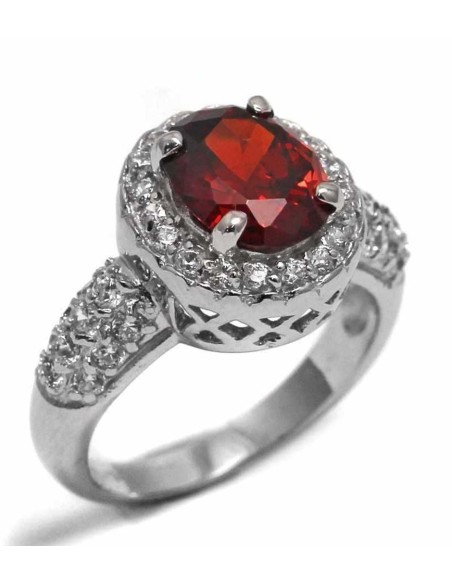 Δαχτυλίδι Ασημένιο 925 Ροζέτα με Κόκκινη Πέτρα